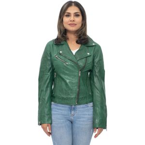 Dames - Leren Biker Brando Jas - Zwart