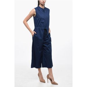 Popelin katoenen jumpsuit met riem in blauw