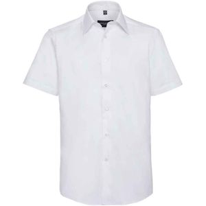 Russell Collection Heren Oxford Getailleerde Overhemd met Korte Mouwen (Wit)
