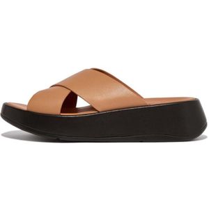 Fitflop F-Mode Leather Flatform Slide Sandals In Tan - Dames - Maat 39