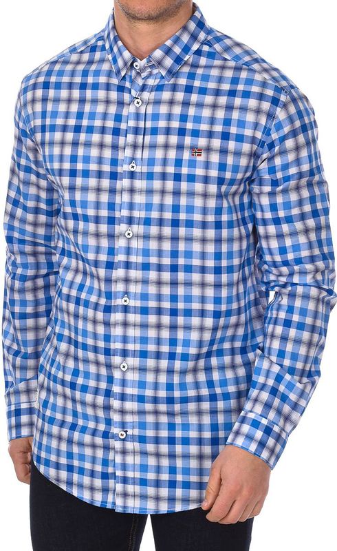 Napapijri - Heren Overhemd - Blauw - Lange Mouw - Katoen
