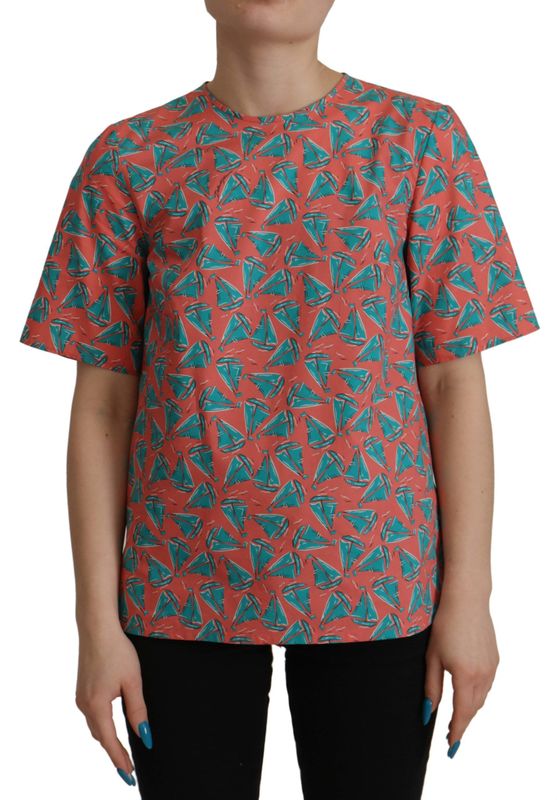 Dolce Gabbana - TSH7831 - Blouse Top - Roze - Korte Mouwen - Zeilbootprint