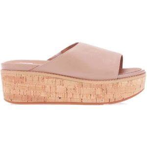 Women's Fit Flop Eloise Leather Wedge Slide Sandals in Beige