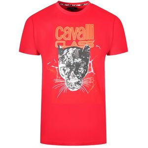 Cavalli Class Lightning Panther Design Red T-Shirt