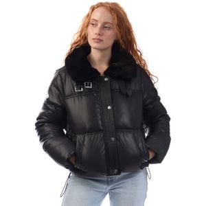 Dames DKNY Pufferjas met rits en kraag in zwart