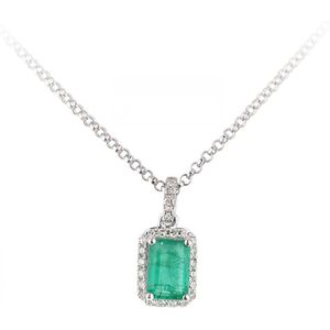 18kt witgouden halsketting met smaragd en diamanten hanger