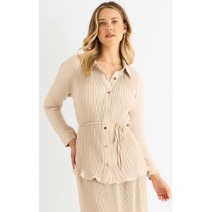 Beige plissé overhemd met knopen