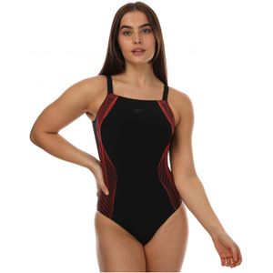 Speedo Sculpture Crystallux Badpak Met Print Voor Dames, Zwart-rood - Maat 40