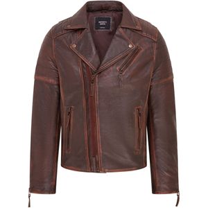 Brando - Fagernes - Leren Bikerjack - Bruin - Dubbele Rits
