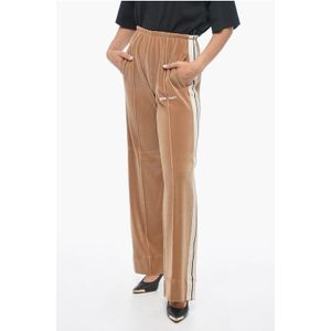 Velours rechte trainingsbroek met contrasterende banden in beige