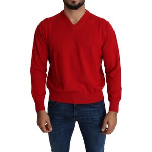 Billionaire Italian Couture Heren Rode V-hals Wollen Trui Trui