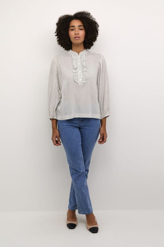 Kaffe - Blouse - Zwart/Wit - Klassieke Blouse - Pofmouwen