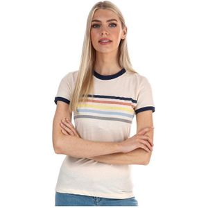 Brave Soul Rainbow T-shirt met contrasterende bies voor dames, crÃ¨mekleur