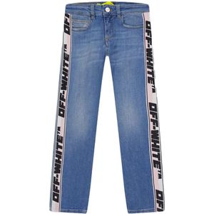 Off White Denim jeans met bandjes en logo voor kinderen/Kinderen (Lichtblauw)