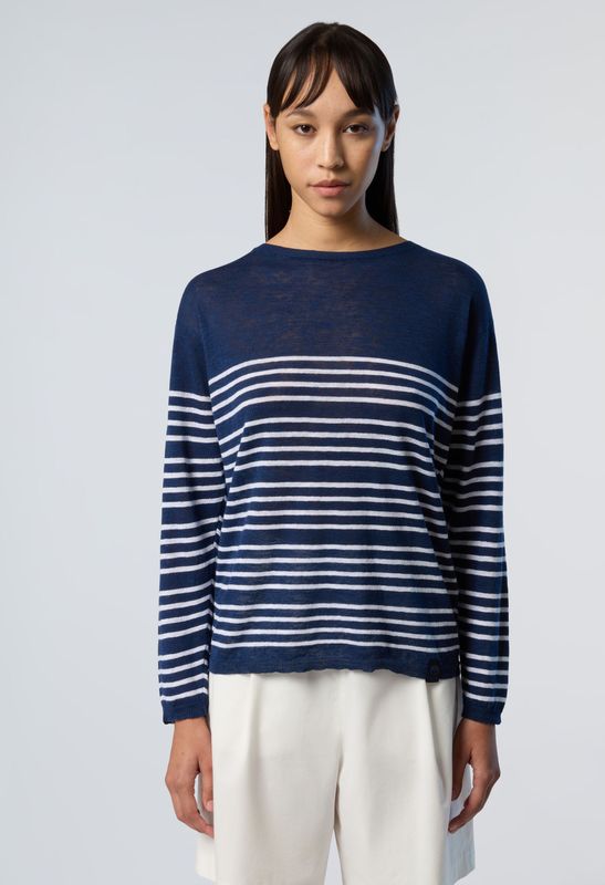 North Sails - Gestreepte Katoen Linnen Trui - Blauw - Dames