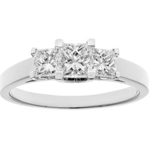 18kt witgouden 1 karaat gecertificeerde J/I Princess Cut Diamond Trioligy-ring
