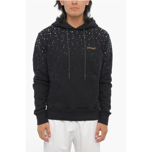Geborstelde katoenen hoodie met juwelen in het zwart