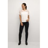 Cream - Kanten Top - Korte Mouwen - Ronde Hals - Wit - Kant