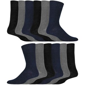 IOMI - 12 Paar Gentle Grip Top Diabetische Sokken - Zwart / Marine / Grijs - Maat 46 - 48