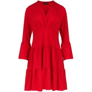 A-lijn Jurk - Rood - Jersey - Met Ruches - 7/8 Mouwen