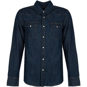 Denim overhemd met lange mouwen en dubbele zak met drukknopen voor heren(L,Navy Vintage Denim overhemd met lange mouwen en dubbele zak met drukknopen voor heren(L,Navy Vintage