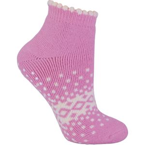 Thermische laag uitgesneden wollen antislip pantoffelsokken voor dames - Roze
