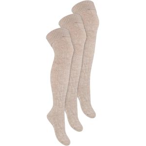 Steven - Dames 3 Paar Over Knie Wol Sokken | Multipack Dames Lange Sokken - Beige - Maat 40 - 42