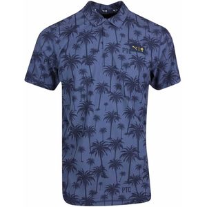 Puma x PTC Palm Print Korte Mouw Collared Navy Heren Golf Poloshirt 537334 02