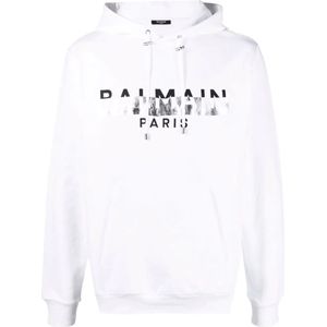 Balmain hoodie met folietape en logoprint in wit