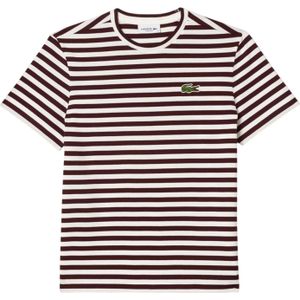 Lacoste Dames/Dames Gestreept Katoen Losjes T-shirt (Kastanjebruin Rood)