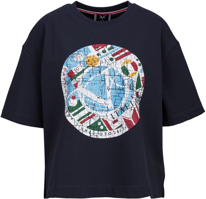 19V69 ITALIA - PETONIA TENNIS - Oversized Shirt - Navy Lichtblauw Rood Wit