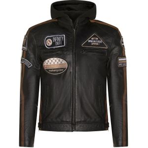 Leren Bikerjack - Detroit - Met Capuchon - Zwart - Premium Nappaleer