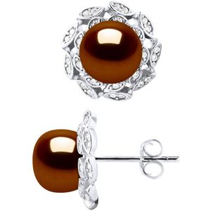 Stud Oorbellen FLOWER Beads Freshwater 89mm Knopen van de Chocolade Jewelry 925