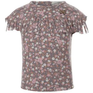 Koko Noko T-shirt Met All Over Print En Franjes Grijs/roze - Maat 10J / 140cm
