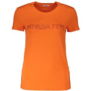 Patrizia Pepe - Elegant Orange Rhinestone Tee - T-shirt - Oranje