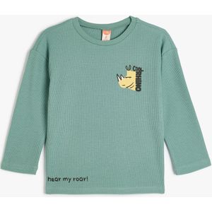 Koton TSHIRT Groene Baby T-shirt Lange Mouwen Ronde Hals Gestructureerd met Neushoornprint