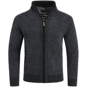 Herenvest met rits en opstaande kraag, gevoerde grofgebreide trui donkergrijs