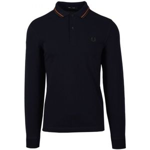 Men's Fred Perry M3636 Twin Tipped Long Sleeve Polo Shirt In Navy - Maat 2XL