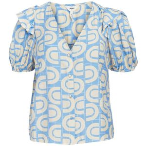 OBJECT blouse OBJADA met all over print en ruches blauw/ecru