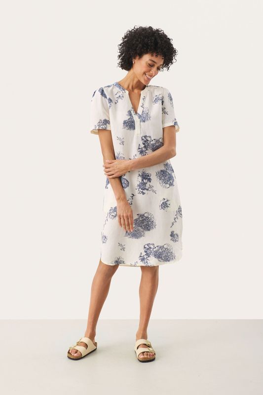 Part Two - Aminase - Jurk - Duifblauw - V-hals - Kwartmouw