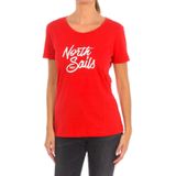 North Sails - T-shirt - Rood - Dames - Katoen - Korte Mouwen - Geribbelde Halslijn