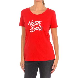 North Sails - T-shirt - Rood - Dames - Katoen - Korte Mouwen - Geribbelde Halslijn