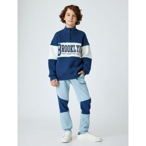Koton - Sweatshirt - Navy/Wit - Halve Rits - Opstaande Kraag - Lange Mouw