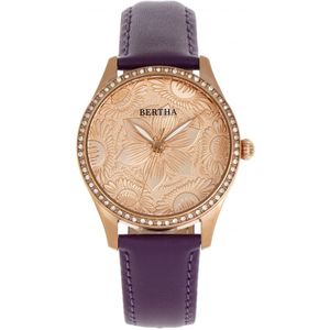 Bertha Dixie met bloemen gegraveerd horloge met leren band