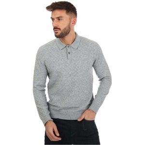 Ted Baker Patter Gebreid Poloshirt Met Lange Mouwen Voor Heren, Grijs Gemêleerd - Maat M