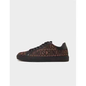 Men's Moschino All Over Logo Print Trainers In Black Gold - Maat 43