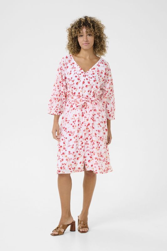 Cream - Giselle - Cocktailjurk - Oranje - Bloemenprint - Aansluitende Pasvorm