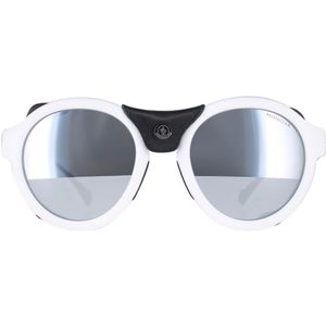 Moncler ML0046 21C wit zwart leer grijs zilver spiegel zonnebril | Sunglasses