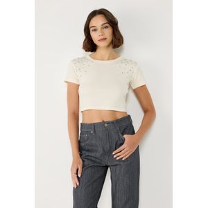Geborduurde Steen Detail Crop Top in Turks Stof