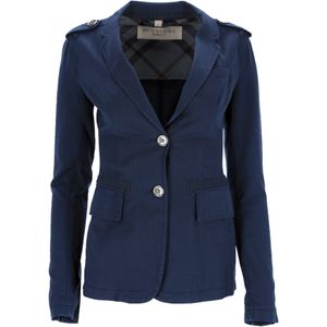 Burberry Brit Enkelgeknoopte Blazer met Zakken in Blauw Katoen Denim